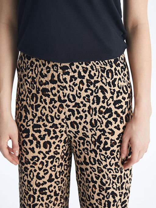 Beli Lastikli Leopar Desenli Kad?n Pantolon