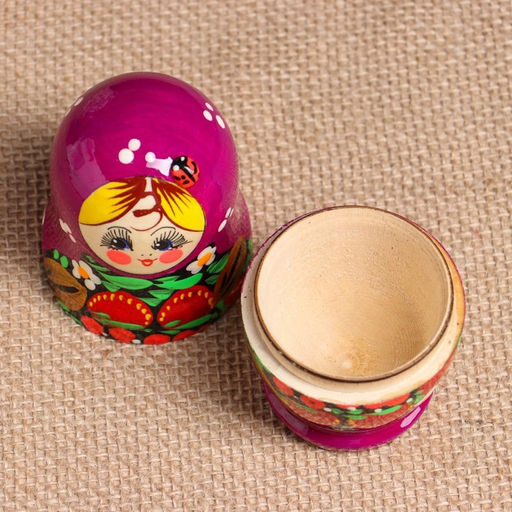 Матрёшка дерево «Божья коровка», фиолетовый платок, 5 кукольная, 9-11 см
