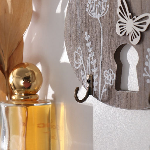 Настенные крючки декоративные Замок с растениями и бабочкой, дерево, ключница, 2.5?15?17 см