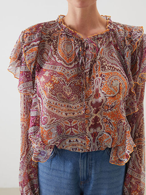 Ba?lamal? Yaka Desenli Bluz