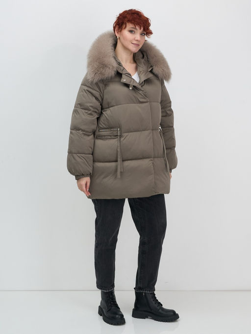 Куртка зимняя женская с мехом и капюшоном тренд коричневого цвета 7639K - Visdeer фото 13
