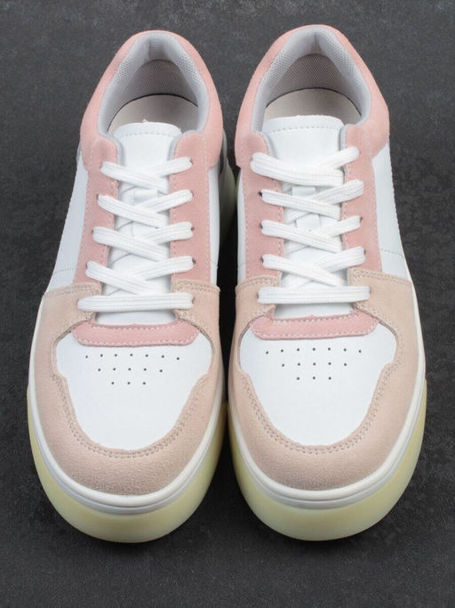 03-YG453-1 WHITE/PINK/BEIGE/LT. BLUE Кроссовки женские (натуральная кожа)