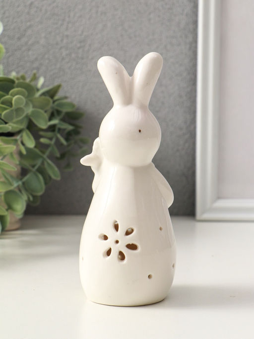 Фигурка светящаяся Зайка с морковкой, керамика, белый, 5?5.5?15.5 см