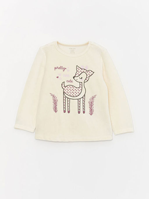 Bisiklet Yaka Uzun Kollu Bask?l? Kadife K?z Bebek Pijama Tak?m? - Waikiki фото 2