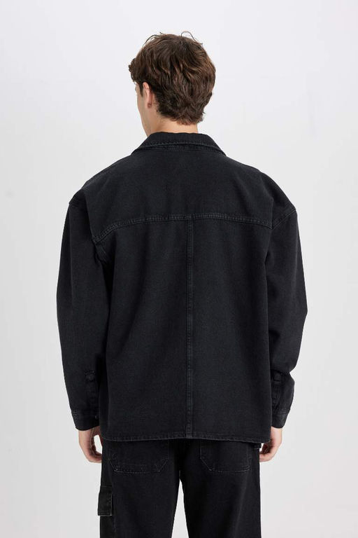 Джинсовая рубашка оверсайз с длинными рукавами - Defacto фото 6