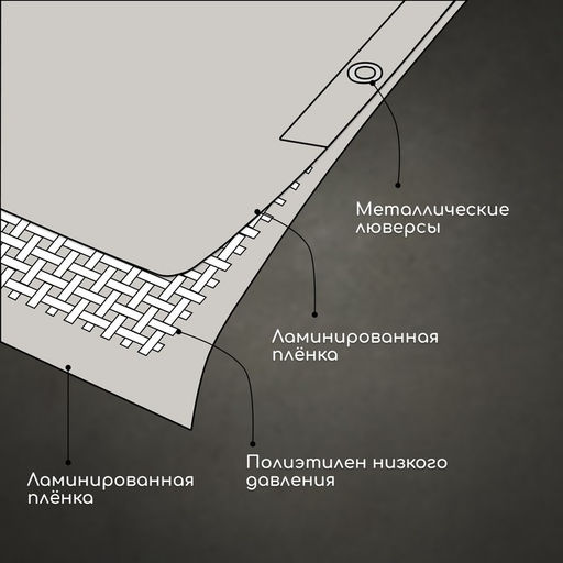 Тент защитный, 8×6 м, плотность 60 г/м², УФ, люверсы шаг 1 м, тарпаулин, серый