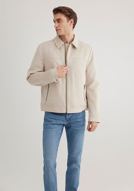 Ekru Suni Deri Ceket - Mavi фото 3