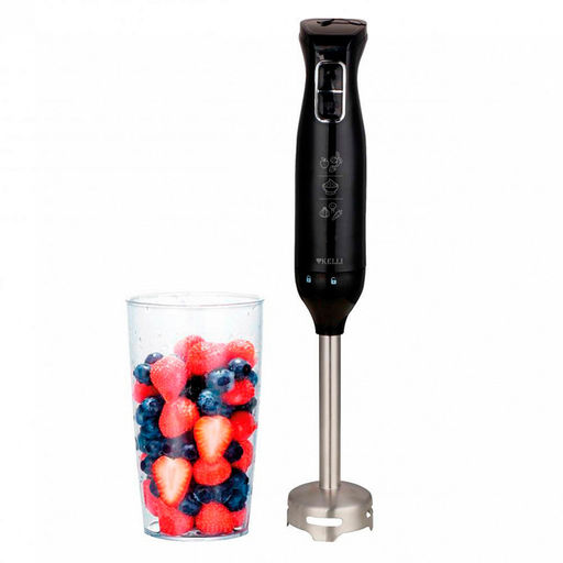 Блендер погружной ручной "Kelli", металический корпус, число скоростей: 2, ножи из нержавеющей стали, мерный стакан: 700мл, мощность: 220-240В, 50Гц 1200Вт , черный (Китай)