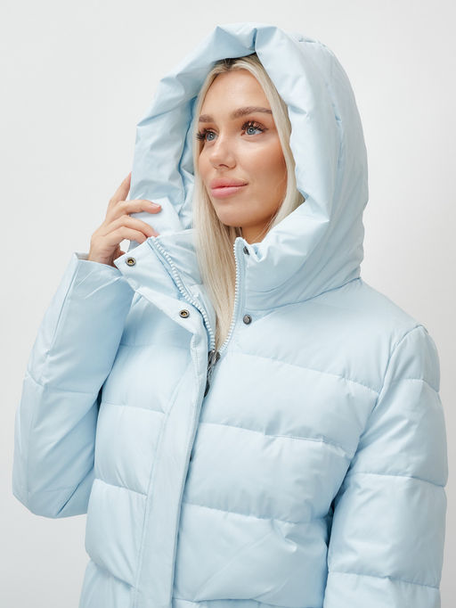 Пальто утепленное стеганное зимнее с капюшоном женское голубого цвета 9620Gl - Mtforce фото 8