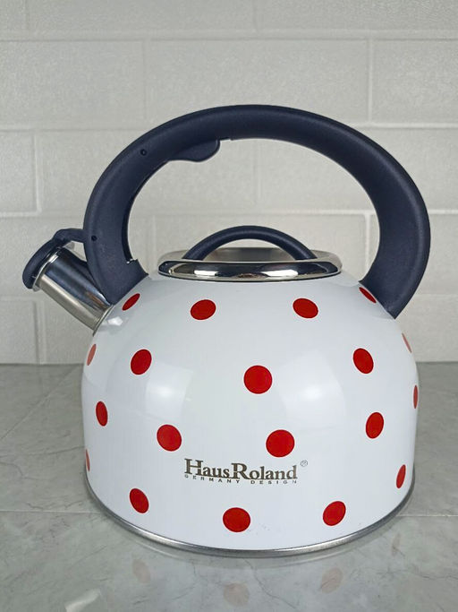 Чайник 2,5л нержавеющая сталь HR732-1 белый в красный горох OLS-001-5