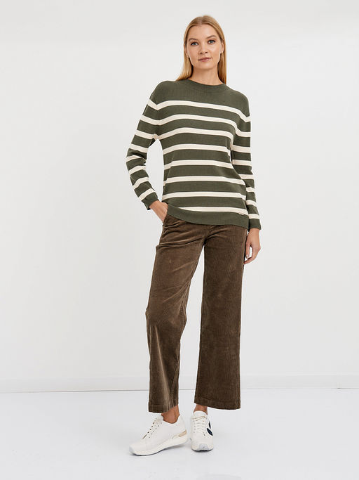 джемпер женский в цвете хаки с полосками молочного цвета - Glenfield фото 2