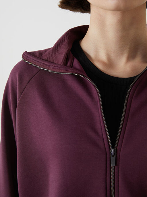 Dik Yaka Oversize Kad?n Fermuarl? Sweatshirt