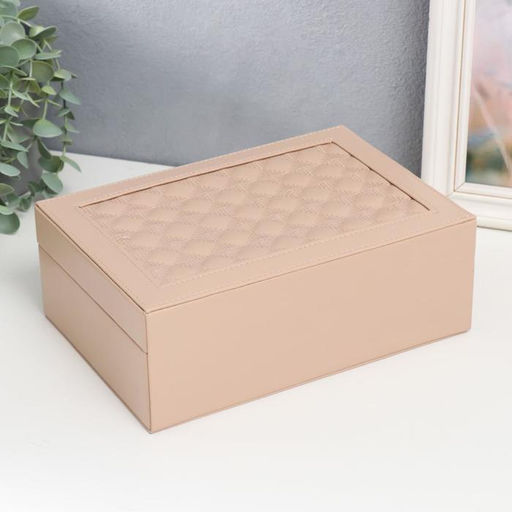 Шкатулка кожзам для украшений чемодан Крупная клетка бежевая 9х25х17 см - Simaland фото 7