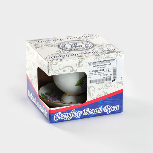 Чайная пара Добрушский завод «Сирень», 2 предмета: чашка 300 мл, блюдце d=15 см, фарфор, белая