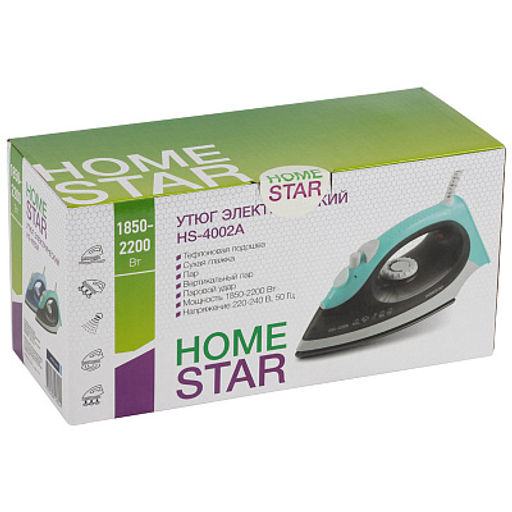 Утюг HOMESTAR HS-4002А синий (1850-2200Вт, пар, спрей, паровой удар, тефлоновая подошва) 003854