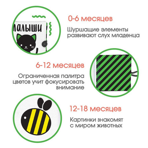 Книжка - шуршалка развивающая по методике Г. Домана «Малыши», 12×12 см