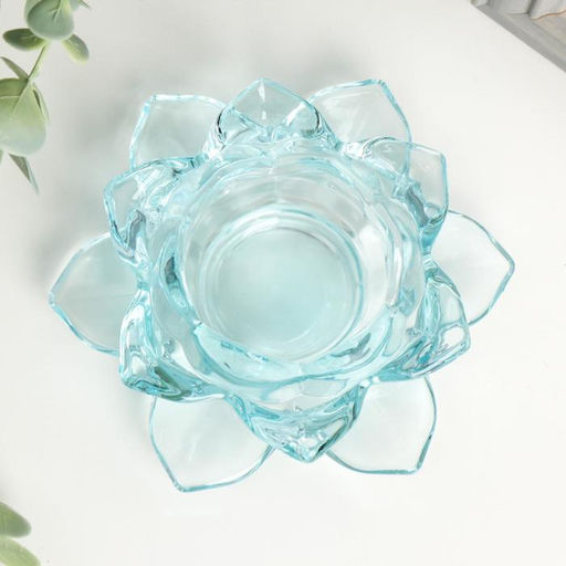 Стеклянный подсвечник на 1 свечу «Лотос», голубой, 5.5×12×12 см