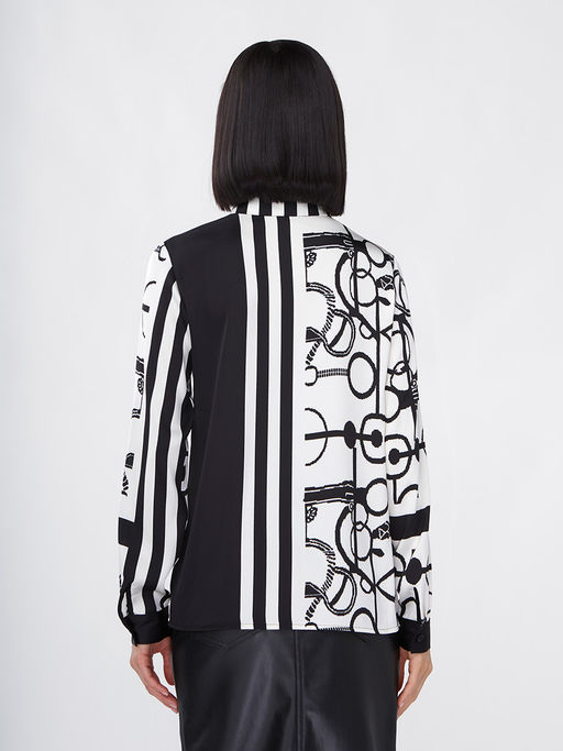 Блузка из атласной ткани OD-887-1 черно-белая - Tantino фото 10