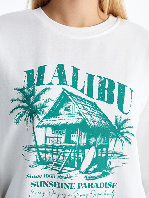 Bisiklet Yaka Bask?l? Oversize Kad?n Sweatshirt