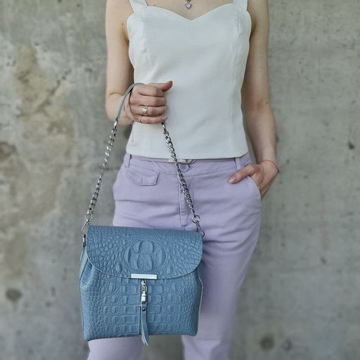 Женская кожаная сумка через плечо под крокодила 0112-8 - Cidirro фото 4