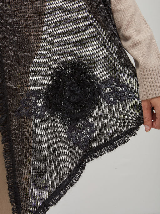 в составе ШЕРСТЬ Тонкий, теплый, мягкий вязаный шарф, декорированный ажурными вязаными цветами - Tantino фото 11