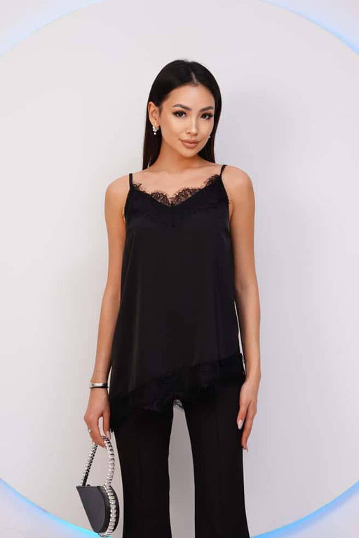 K13297 Топ атласный с кружевом ЧЕРНЫЙ