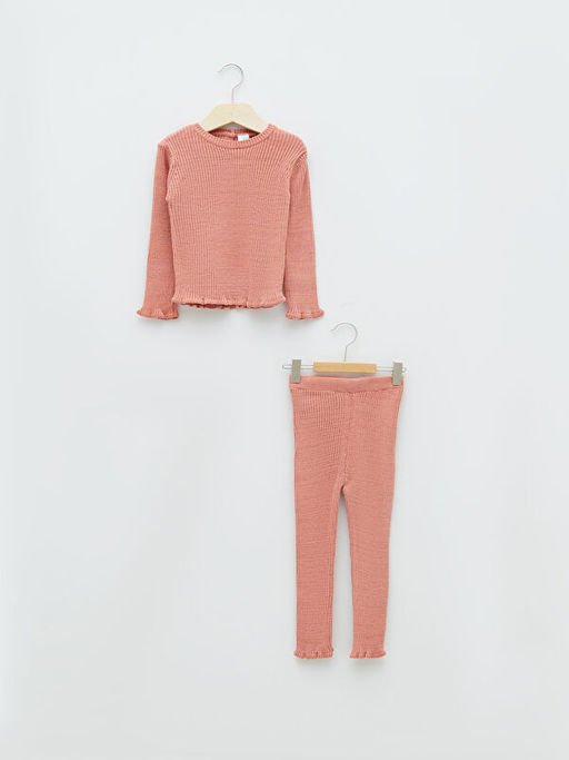 Bisiklet Yaka Uzun Kollu K?z Bebek Triko Kazak ve Pantolon 2li Tak?m