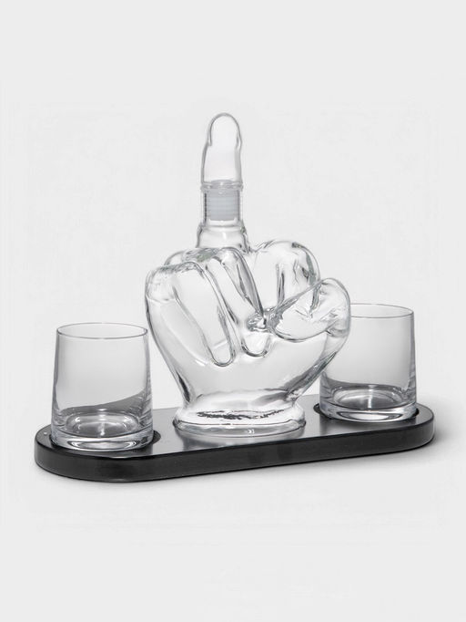 Мини-Бар Средний палец, 1 л, 2 бокала, на подставке, стекло, дерево - Simaland фото 4