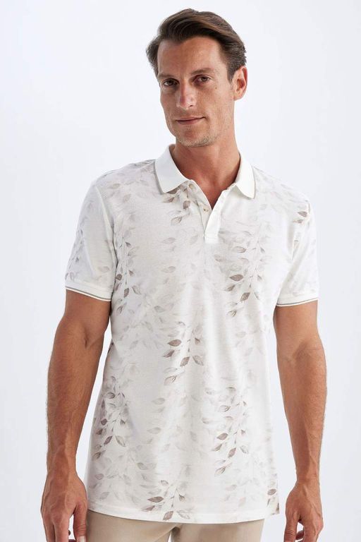 Slim Fit Dar Kesim Bask?l? K?sa Kollu Pike Polo Tisort - Defacto фото 5