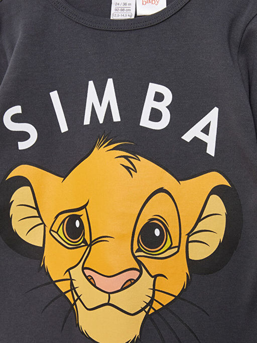 Bisiklet Yaka Uzun Kollu Aslan Kral Bask?l? Erkek Bebek Pijama Tak?m? - Waikiki фото 3