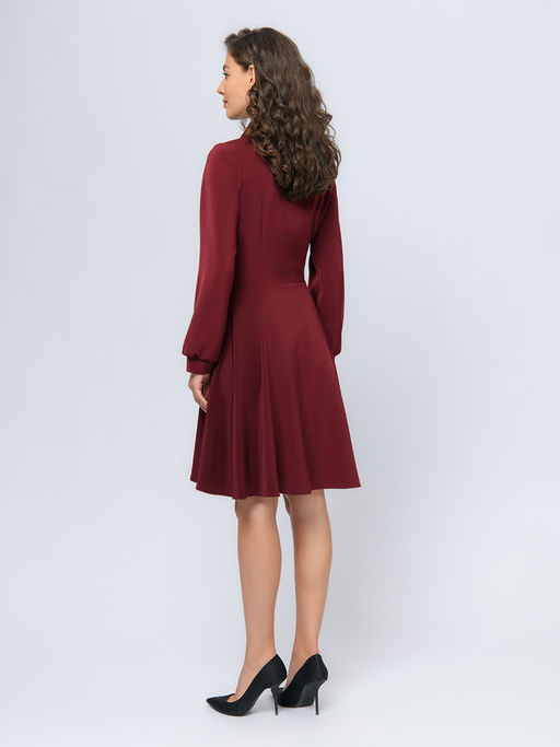Платье бордового цвета длины мини с длинными рукавами - 1001dress фото 4