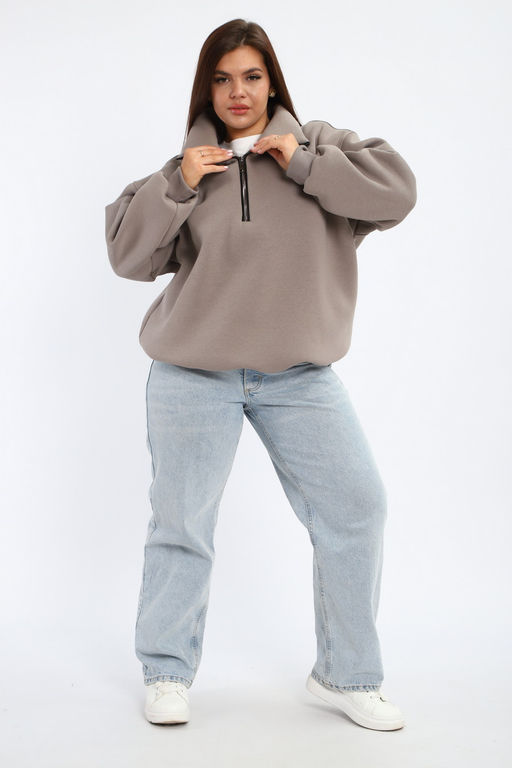 Толстовка женская из футера начес Комфорт серо-коричневый макси