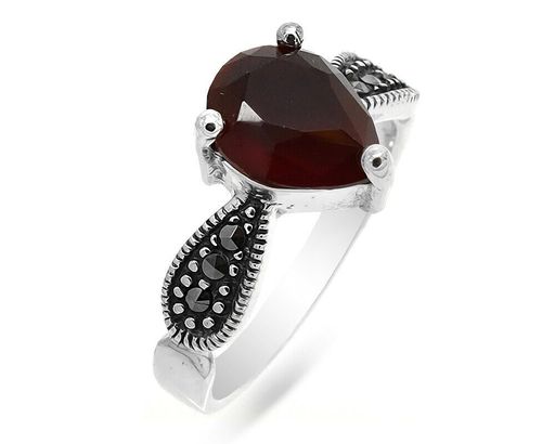 Кольцо из серебра марказит, синт.рубин, SL-AGA2