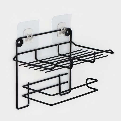 Держатель для туалетной бумаги с полочкой, 19×10×14.5 см, чёрный