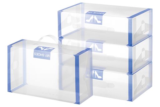 Набор 4 коробок для хранения женской обуви 30*18*10 см Синяя кайма складные, с ручкой - Elan gallery фото 3