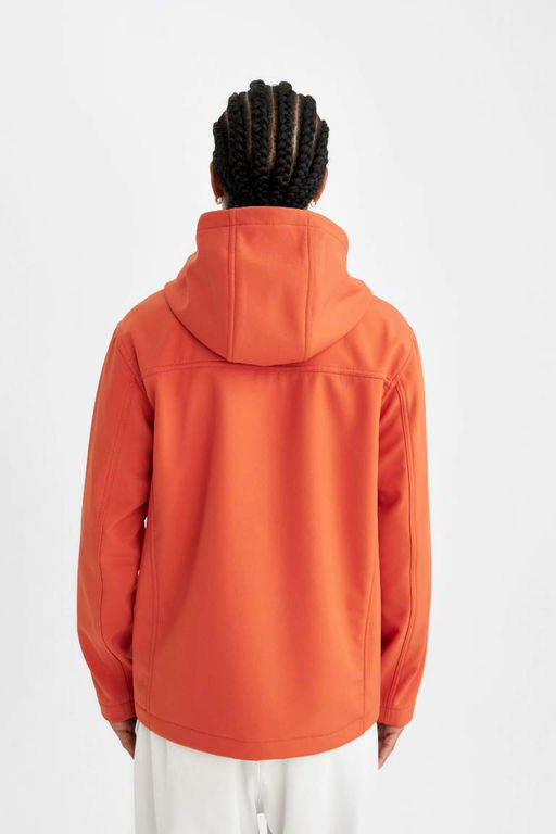 Водоотталкивающее пальто из софтшелла с капюшоном стандартной посадки DeFactoFit  фото 8