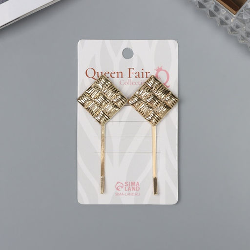 Невидимки для волос «Бенте», набор 2 шт., квадраты, 5 см, золото