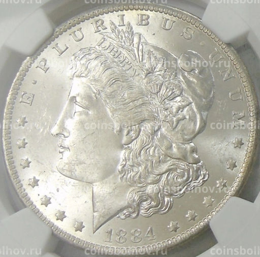 1 доллар 1884 года О США Доллар Моргана (в слабе NGC MS 63)