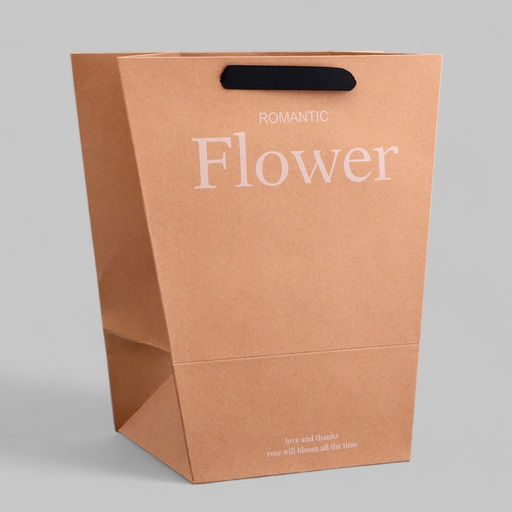 Пакет - переноска трапеция, Цветы, крафт, 30?20?35 см 250 г