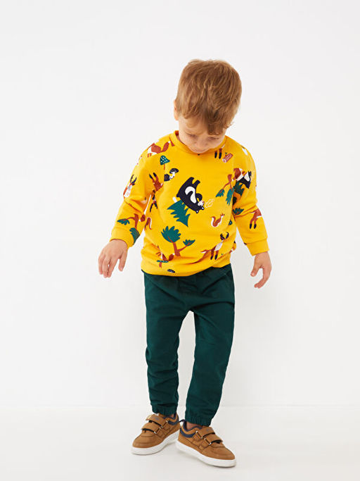 Bisiklet Yaka Uzun Kollu Bask?l? Erkek Bebek Sweatshirt ve Pantolon 2li Tak?m - Waikiki фото 3