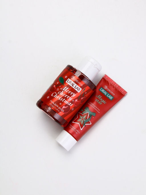 Подарочный набор косметики New Year Collection, гель для душа, крем для рук, пилочка, красный, URAL LAB