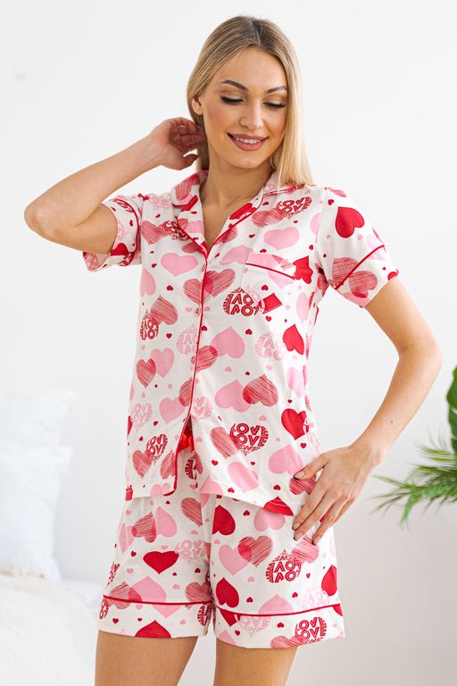 Костюм женский из жакета с коротким рукавом и шорт из кулирки Рейчел сердца, красный - Амадэль фото 7