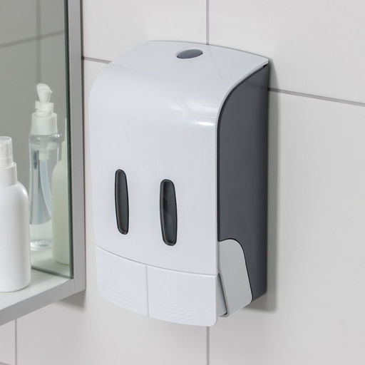 Диспенсер для жидкого мыла, механический, двойной по 500 мл, пластик, белый