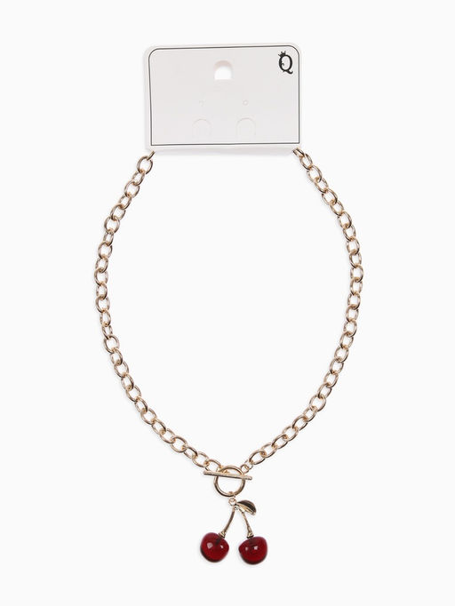 Цена за 2 шт. Кулон-цепь крупная "Вишня", цвет красный в золоте 40+удл