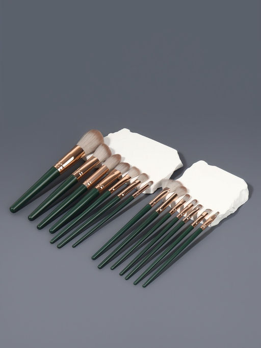 Набор кистей для макияжа Lillian, 14 предметов, футляр на завязках, зелёный, серый