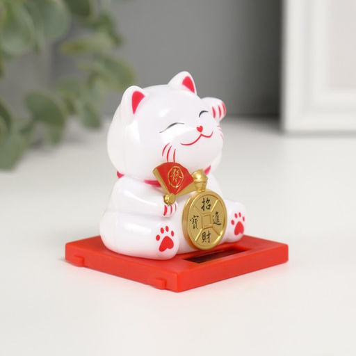 Маятник настольный антистресс «Белый Манэки-нэко с веером и монеткой», пластик, 5×5×5 см