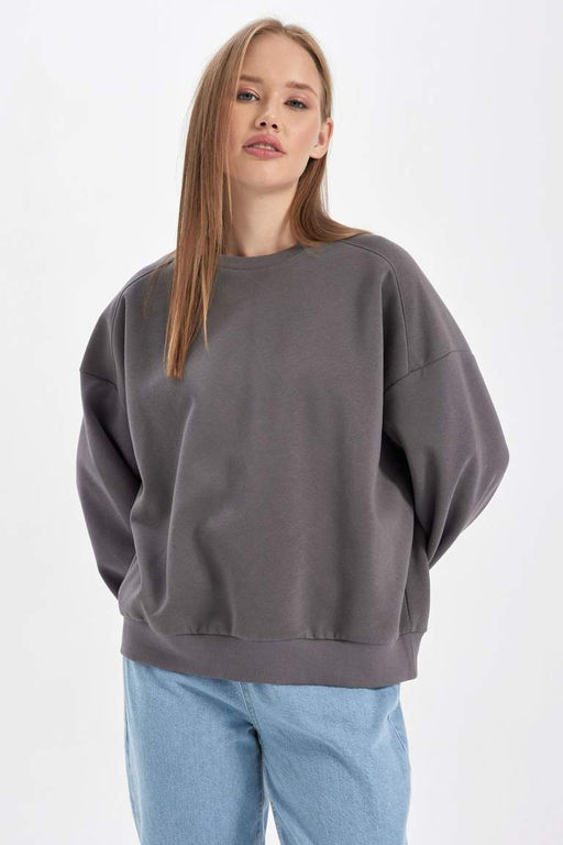 Толстый толстый свитшот Cool Oversize с круглым вырезом - Defacto фото 6
