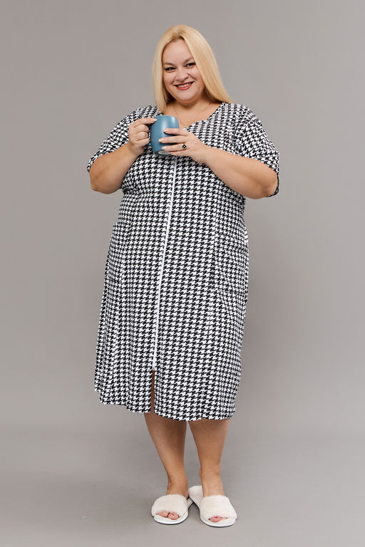 Халат домашний на молнии больших размеров Х-01 гусиная лапка