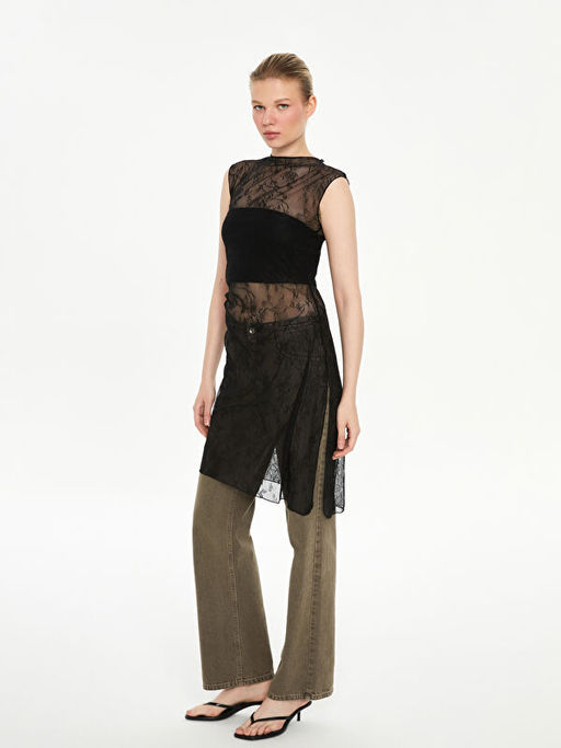 Asimetrik Kesim Dantel Kad?n Tunik