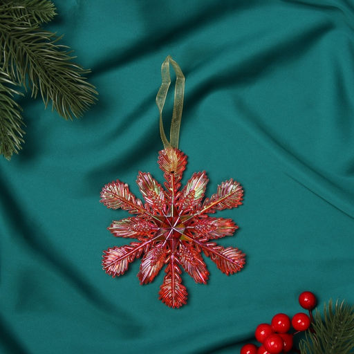 Цена за 2 шт. Ёлочная игрушка Зимнее волшебство. Снежинка ажурная, 1111 см, красный перелив  фото 4